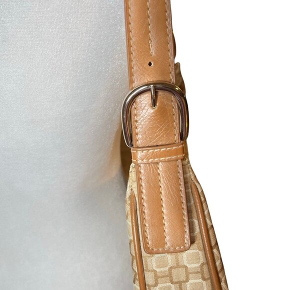 Nine West Y2K Vintage Tan Brown Geometric Print Buckled Shoulder Zipper Purse - Picture 6 of 11